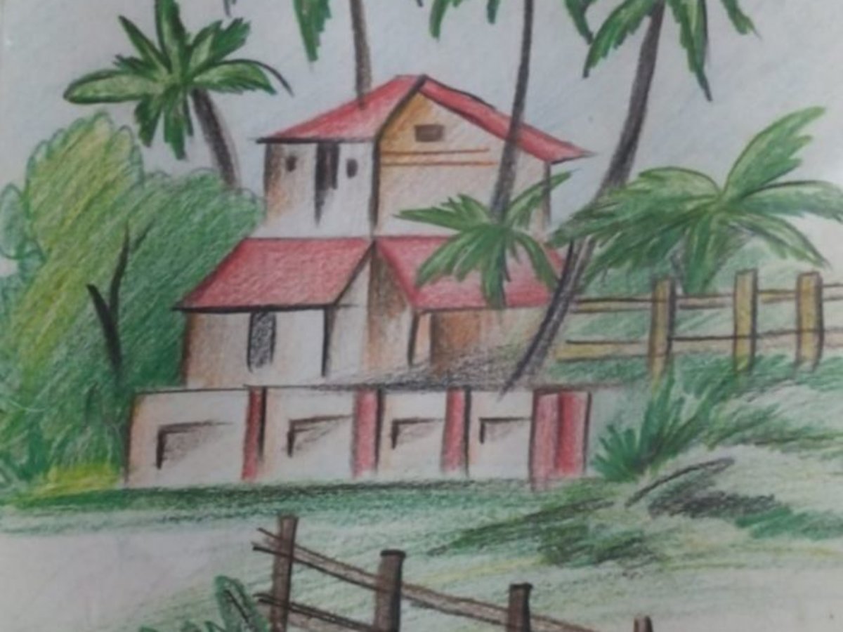 Riverside House with Palm Trees