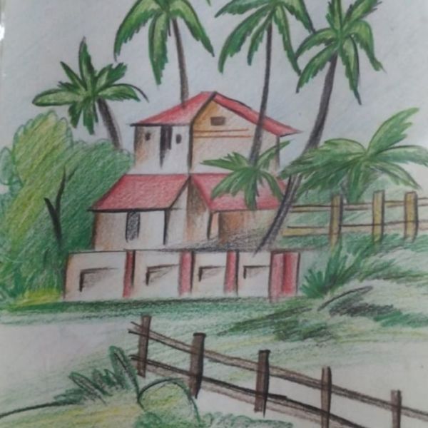 Riverside House with Palm Trees