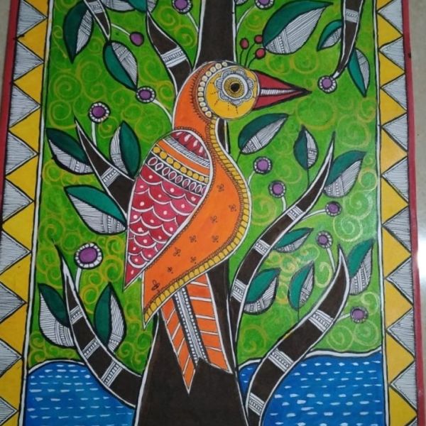 Madhubani Bird in a Tree of Life