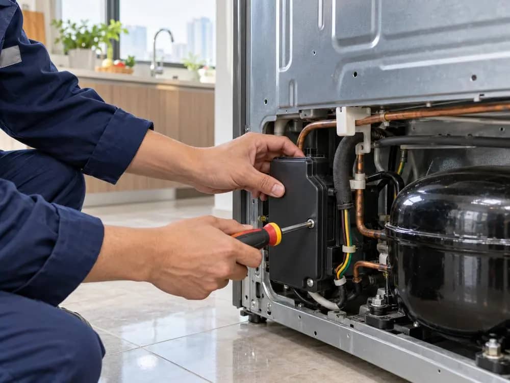 Thợ sửa chữa điện lạnh - cận cảnh đôi tay thợ đang thao tác với dụng cụ chuyên dụng