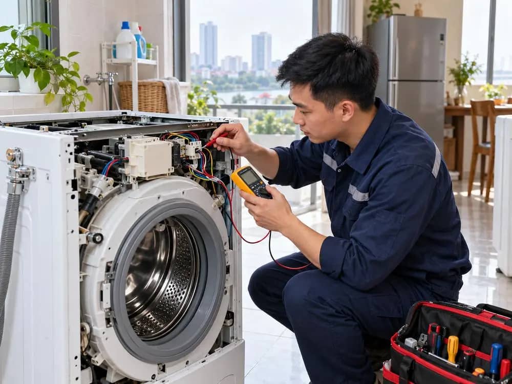 Thợ sửa chữa điện lạnh - thợ đang kiểm tra, đo đạc và chẩn đoán sự cố