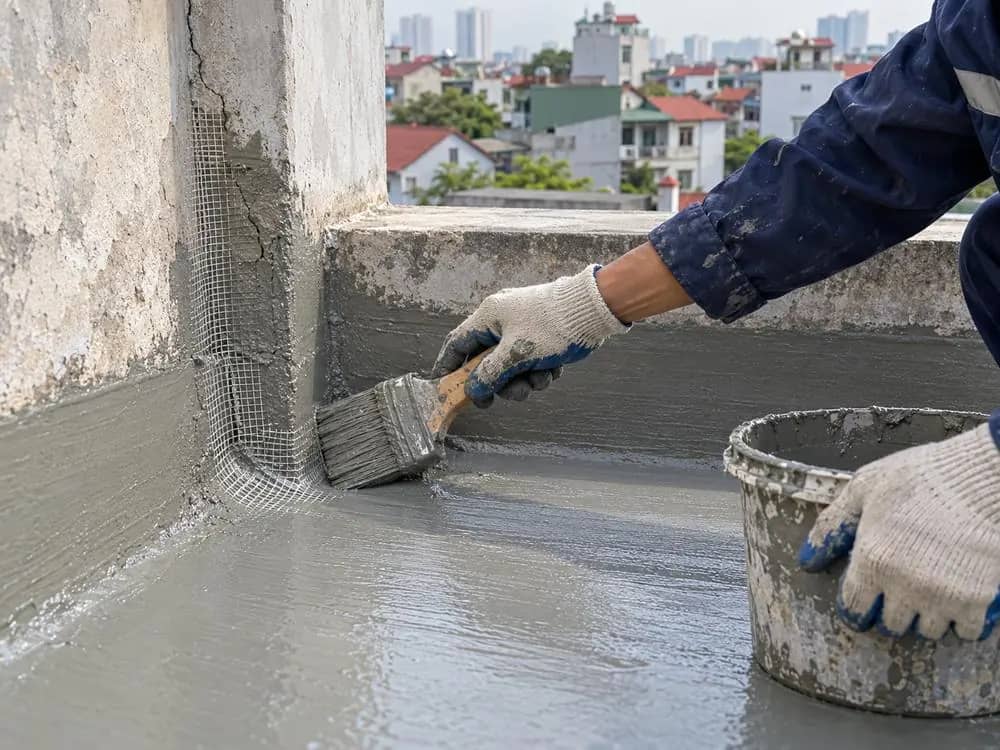 Chống thấm dột - cận cảnh đôi tay thợ đang thao tác với dụng cụ chuyên dụng