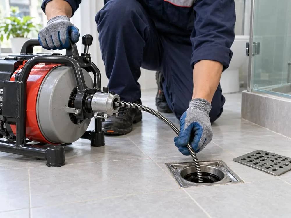 Thông tắc cống - cận cảnh đôi tay thợ đang thao tác với dụng cụ chuyên dụng