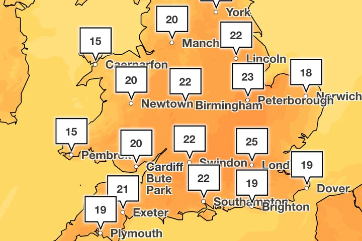 Where temperatures in the UK could reach 26C today