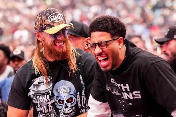 NFL star George Kittle intercepts NBA player Tyrese Haliburton's beer WrestleMania 42