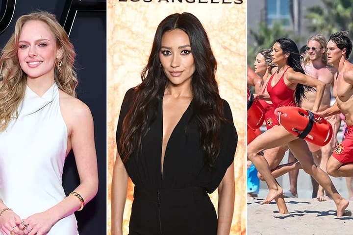 'Baywatch' stars Shay Mitchell and Jessica Belkin suit up in iconic red swimsuits on TV reboot
