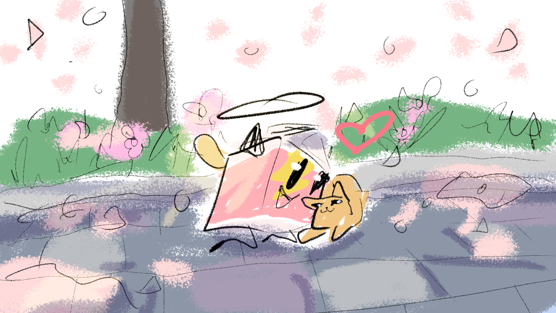 strawberry milk petting a cat