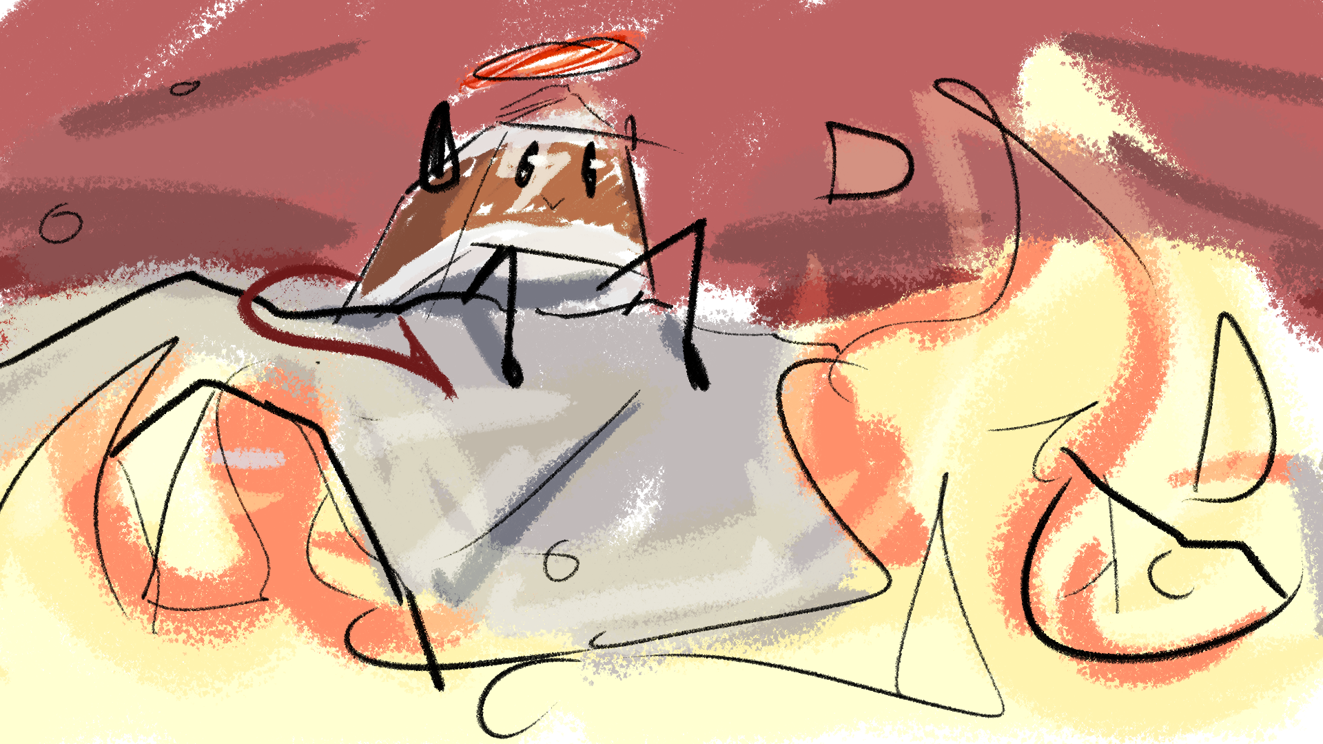 chocolate milk gazing into a pit of fire