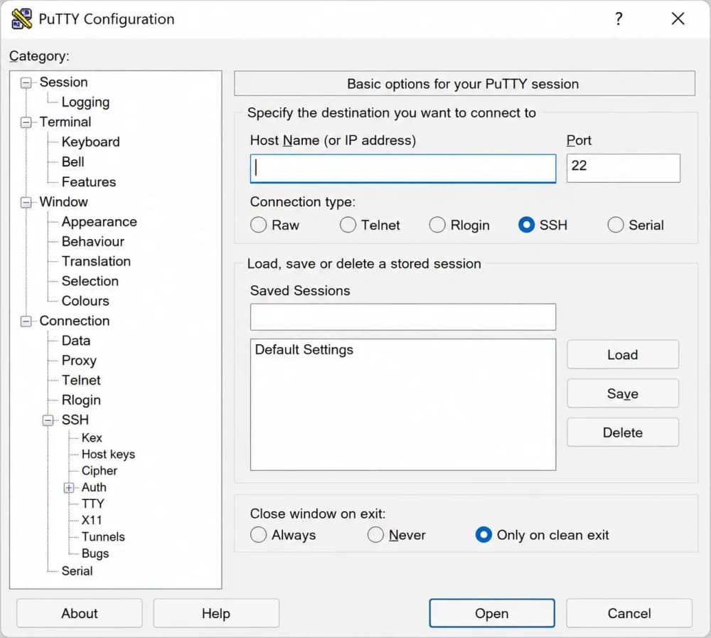 20260626 091557 PuTTY configuration window screenshot