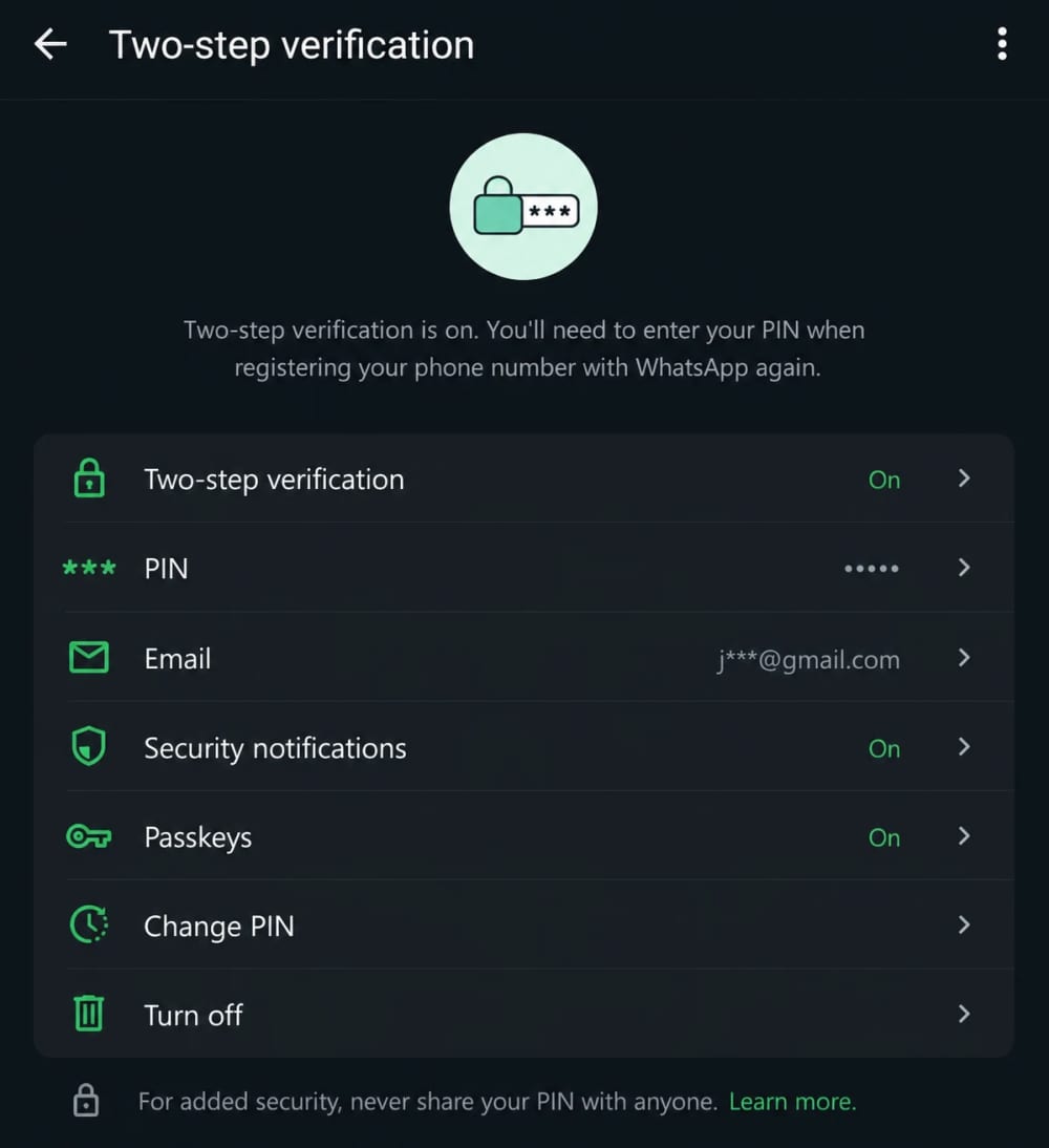 20260714 160302 WhatsApp two step verification settings