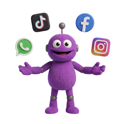 חבובוט Focus AI עם לוגואים של הרשתות החברתיות