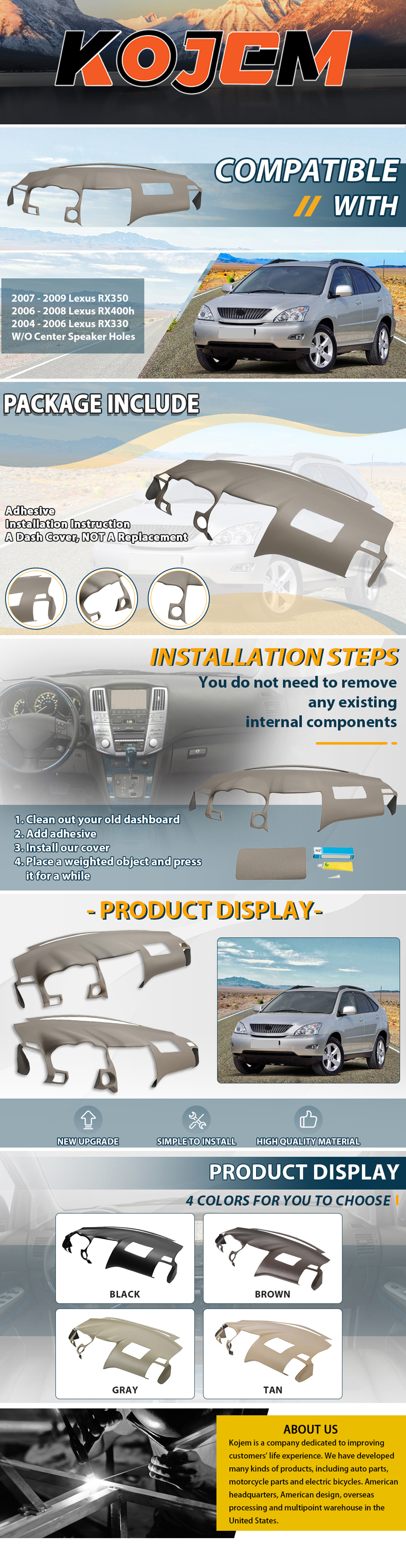 Dashskin Molded Dash Cover Compatible with Lexus RX330 RX350 RX400h in Black (USA Made) w/Center Speaker Holes