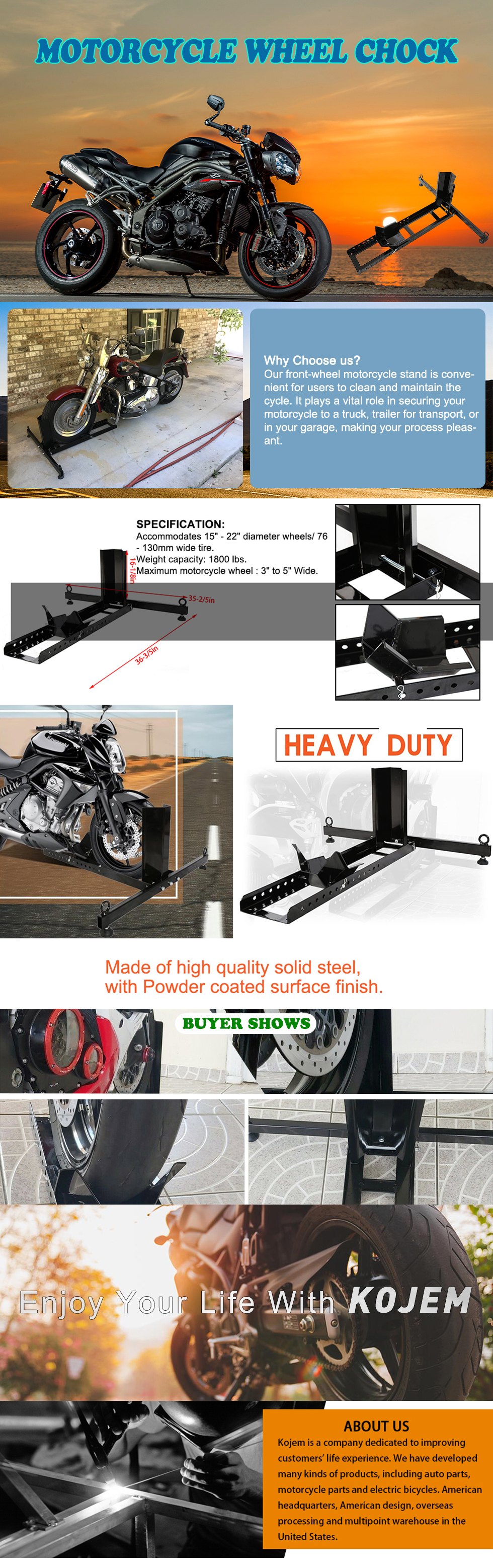 Free Shipping! Kojem Motorcycle Stand Wheel Chock Fit for 15