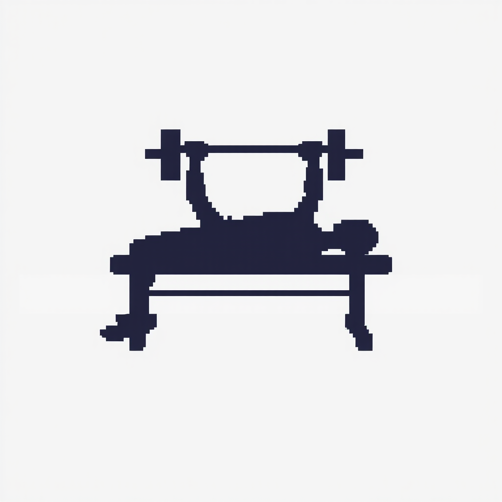 Create a 16x16 pixel art icon of a person performing a bench press exercise.
Use a minimal, clean, modern pixel art style with strong silhouette readability.
The person should be lying on a bench, pushing a barbell upward.
Limit the color palette to 4–6 colors max.
Use simple shapes and clear contrast, no unnecessary details.
Ensure the icon is centered and recognizable at very small sizes.
Use a transparent background (no background fill).
Avoid anti-aliasing and keep edges crisp.
