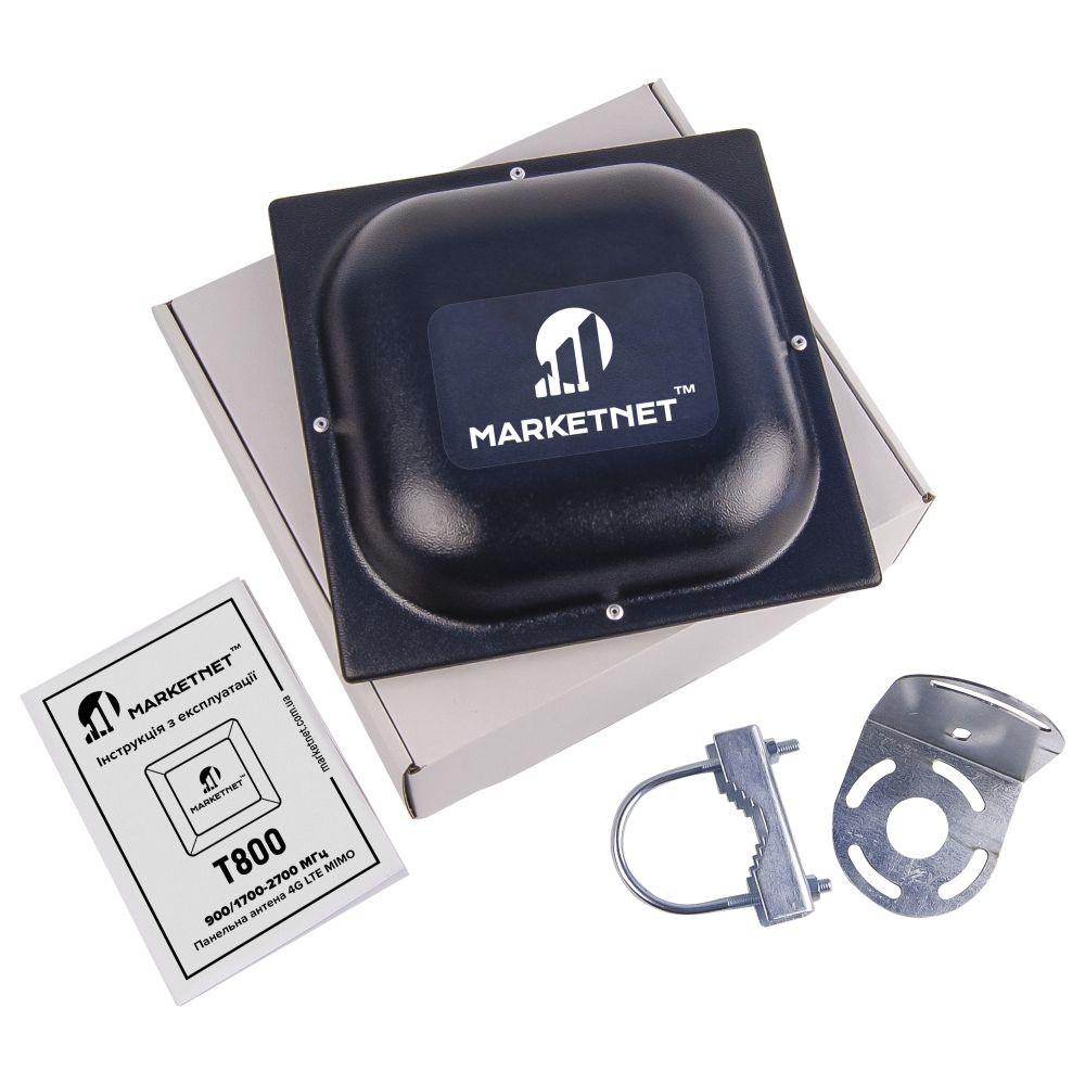 Панельная 4G MIMO антенна MARKETNET T800 с усилением 18 dBi для частот 900 1800 2100 2600 МГц значительно улучшит ваш интернет