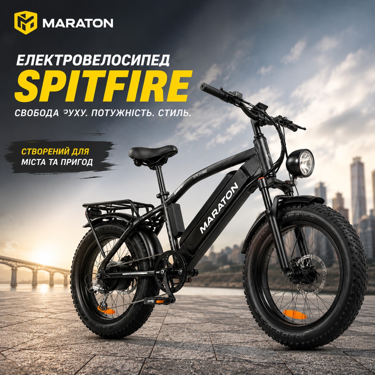 Электровелосипед Maraton SPITFIRE 750W, электроскутер для взрослых, аккумуляторный, 150 кг с ручным и ножным тормозом 508 мм
