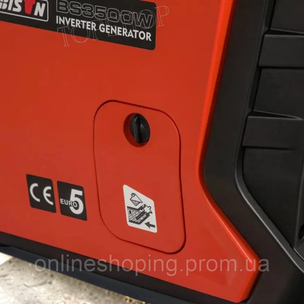 Генератор бензиновый Bison BS3500iS с максимальной мощностью 3.3 кВт и временем работы 8 часов для гаража, инверторный