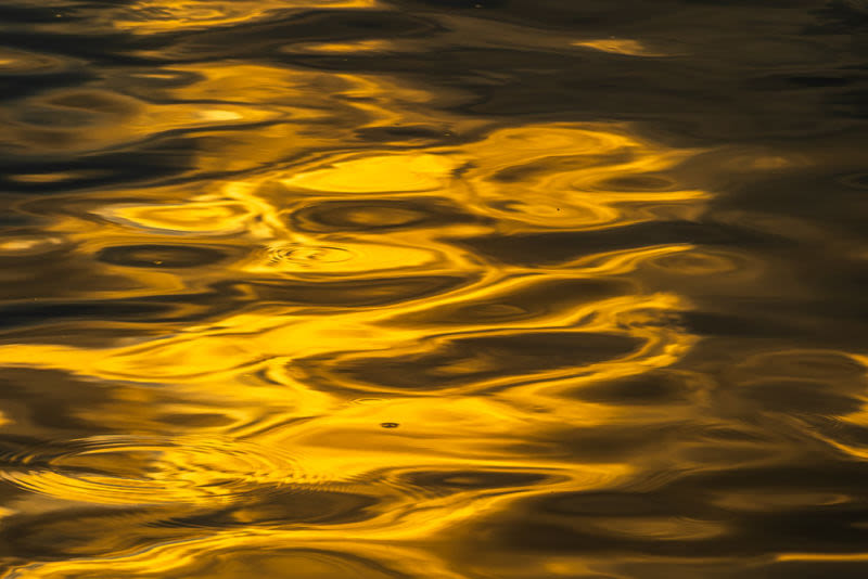 A luz transforma a superfície da água em um tecido dourado, onde reflexos e ondulações criam uma composição abstrata em constante movimento. Uma obra que celebra a poesia da luz e a beleza efêmera dos instantes.
