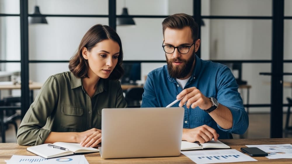 Focused Professionals Collaborating on Modern Business Strategy