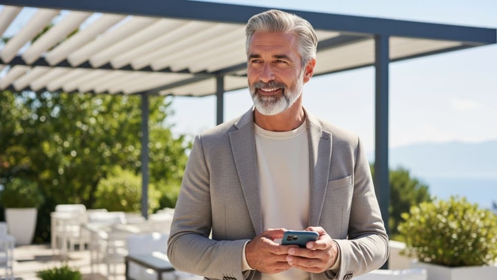 Confident Mature Professional Using Smartphone Outdoors