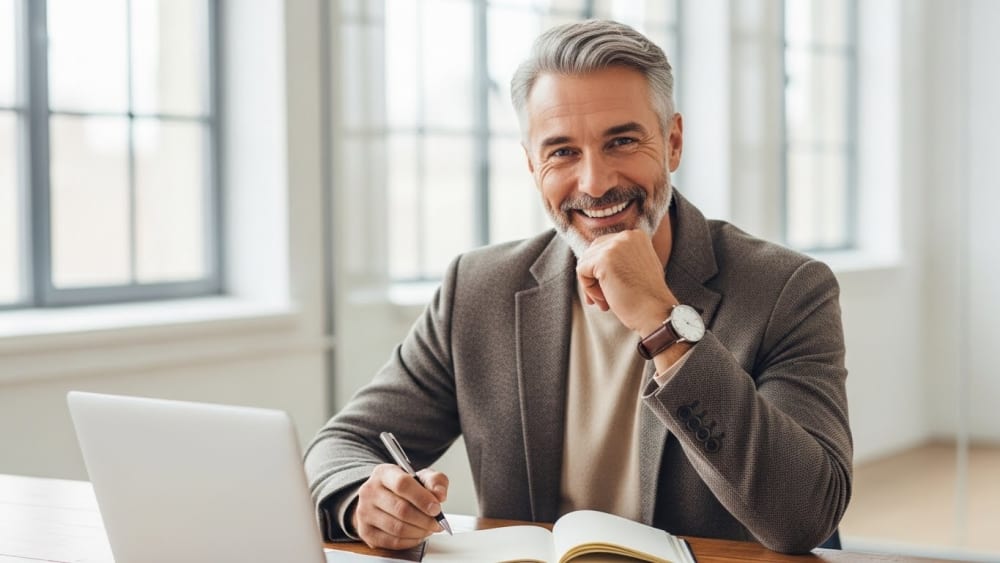 Confident Mature Businessman Working in Modern Office
