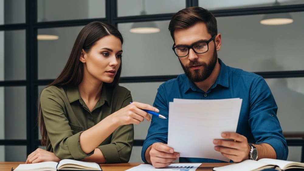 Focused Business Professionals Reviewing Corporate Documents