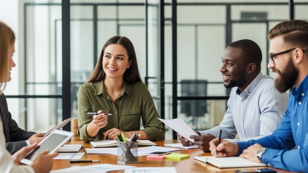 Diverse Professional Team Collaborating in Modern Office