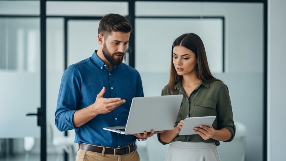 Professional Colleagues Collaborating in Modern Office Space