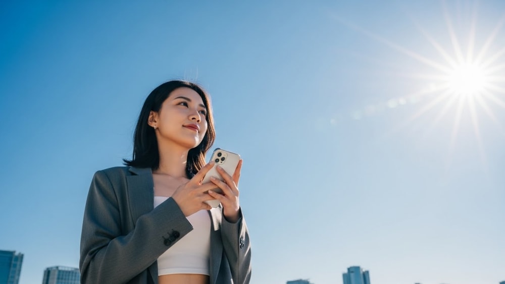 Confident Professional Woman Holding Smartphone Outdoors