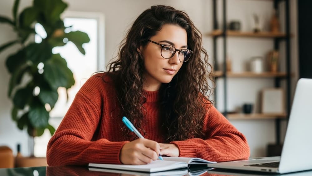 Focused Professional Woman Working in Modern Home Office