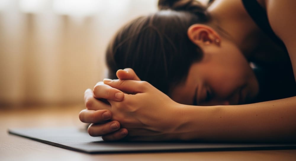 Serene Woman Resting on Yoga Mat