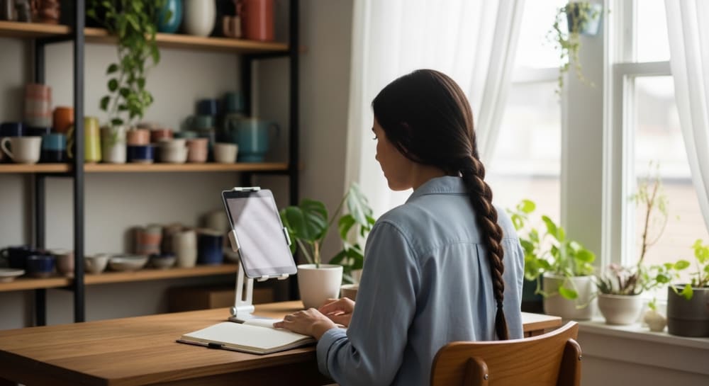Woman Working on Tablet, E Commerce Business