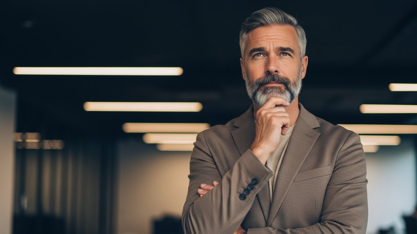 Thoughtful Business Leader Pondering Strategy in Modern Corporate Office