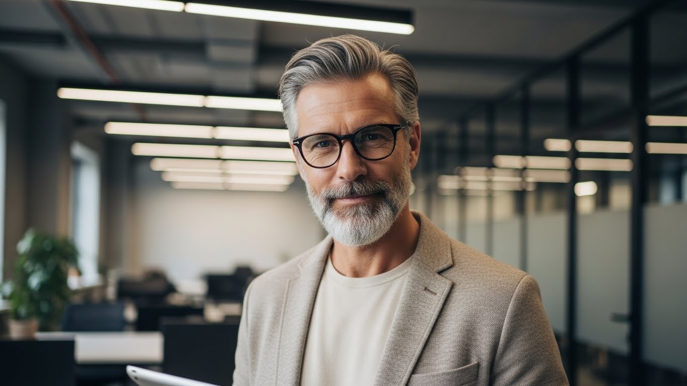 Confident Mature Business Leader in Modern Corporate Office
