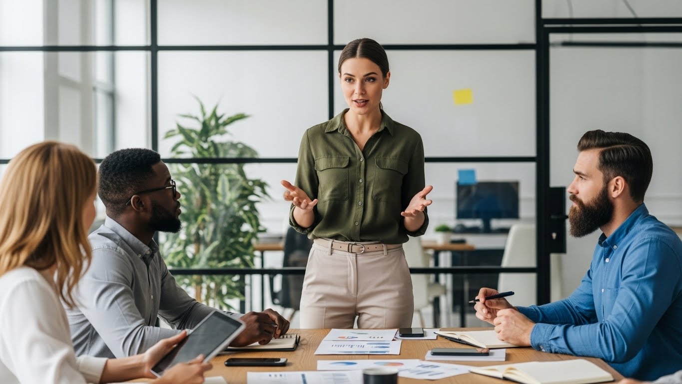 Dynamic Business Presentation: Diverse Corporate Team Meeting