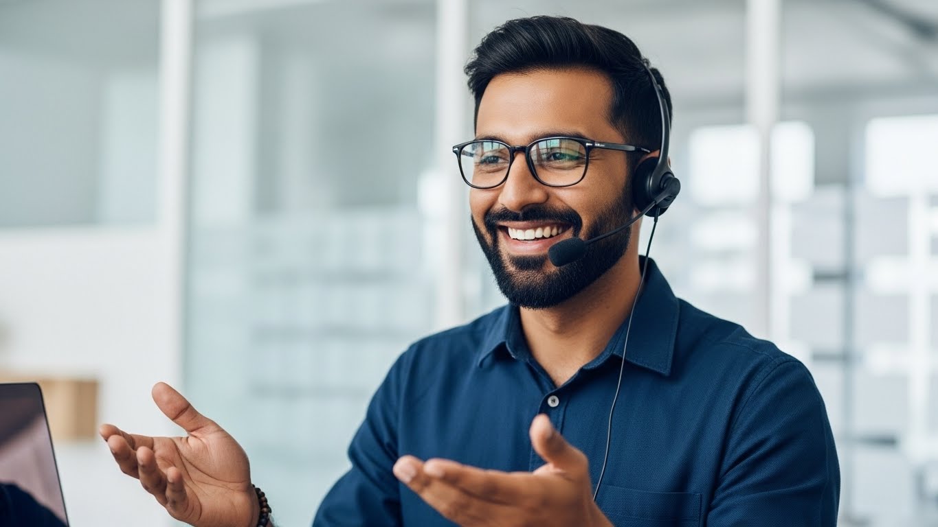 Professional Male Customer Service Agent Wearing Headset