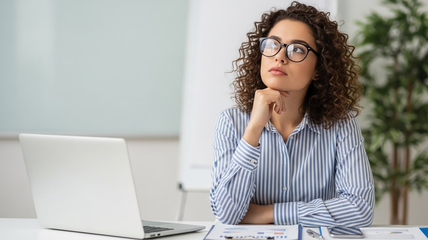 Thoughtful Corporate Professional Working at Modern Office