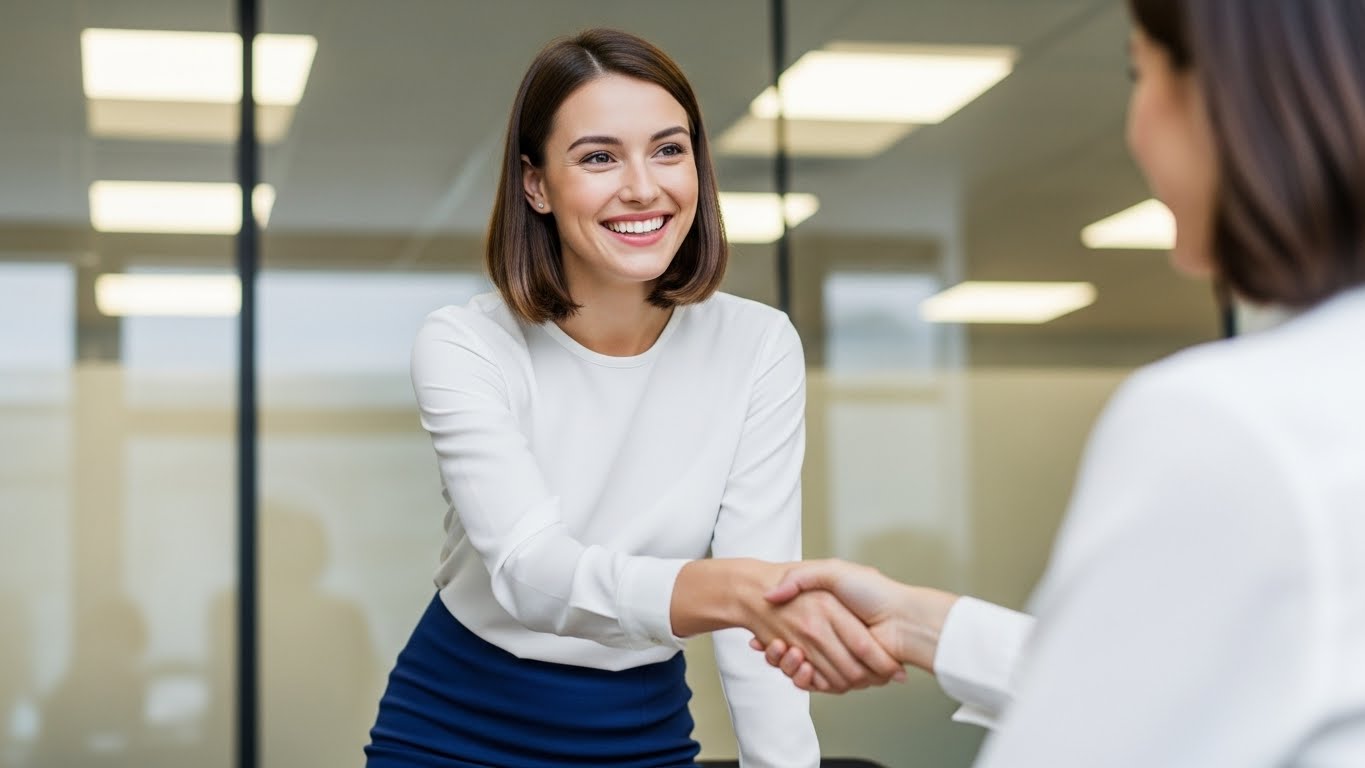 Professional Businesswoman Shaking Hands in Modern Office