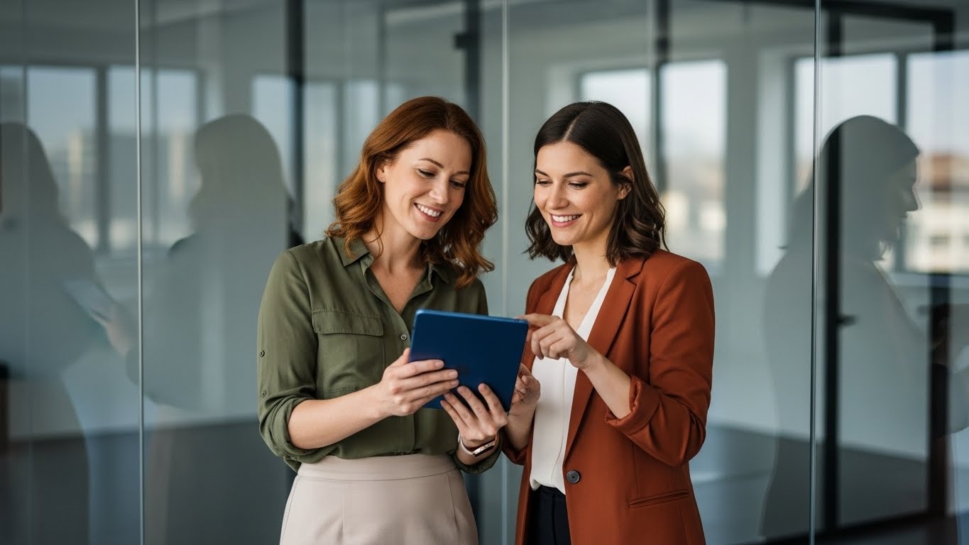 Professional Businesswomen Collaborating on a Digital Tablet