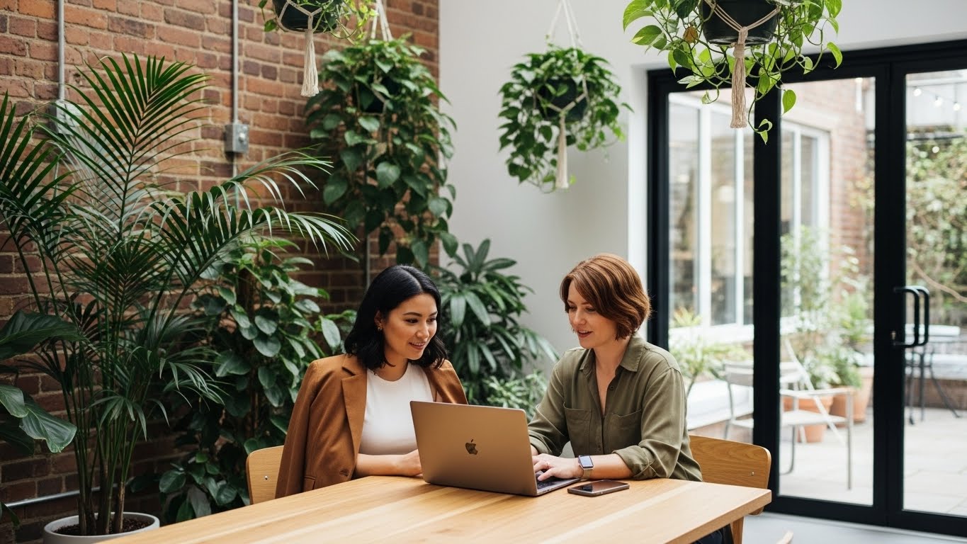 Professional Business Women Collaborating in Modern Office