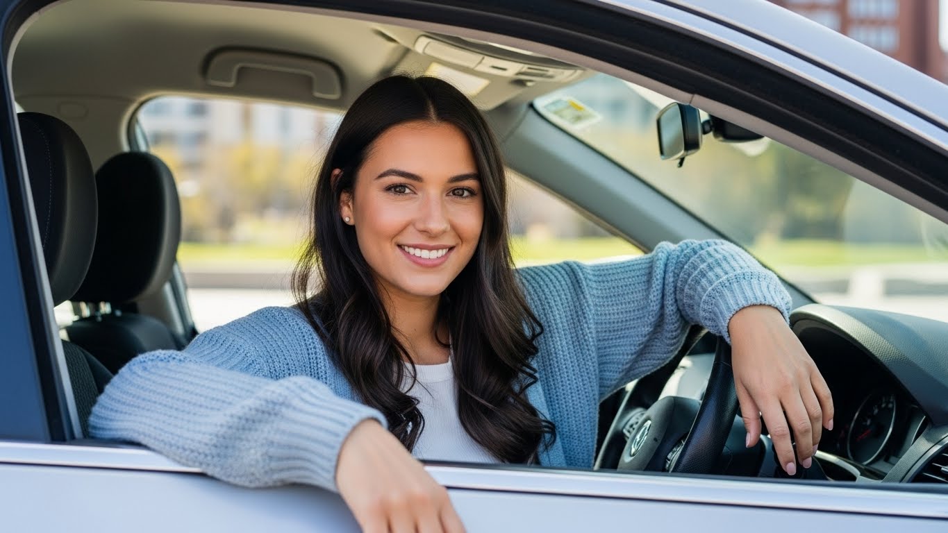Confident Professional Woman Smiling Inside Modern Car