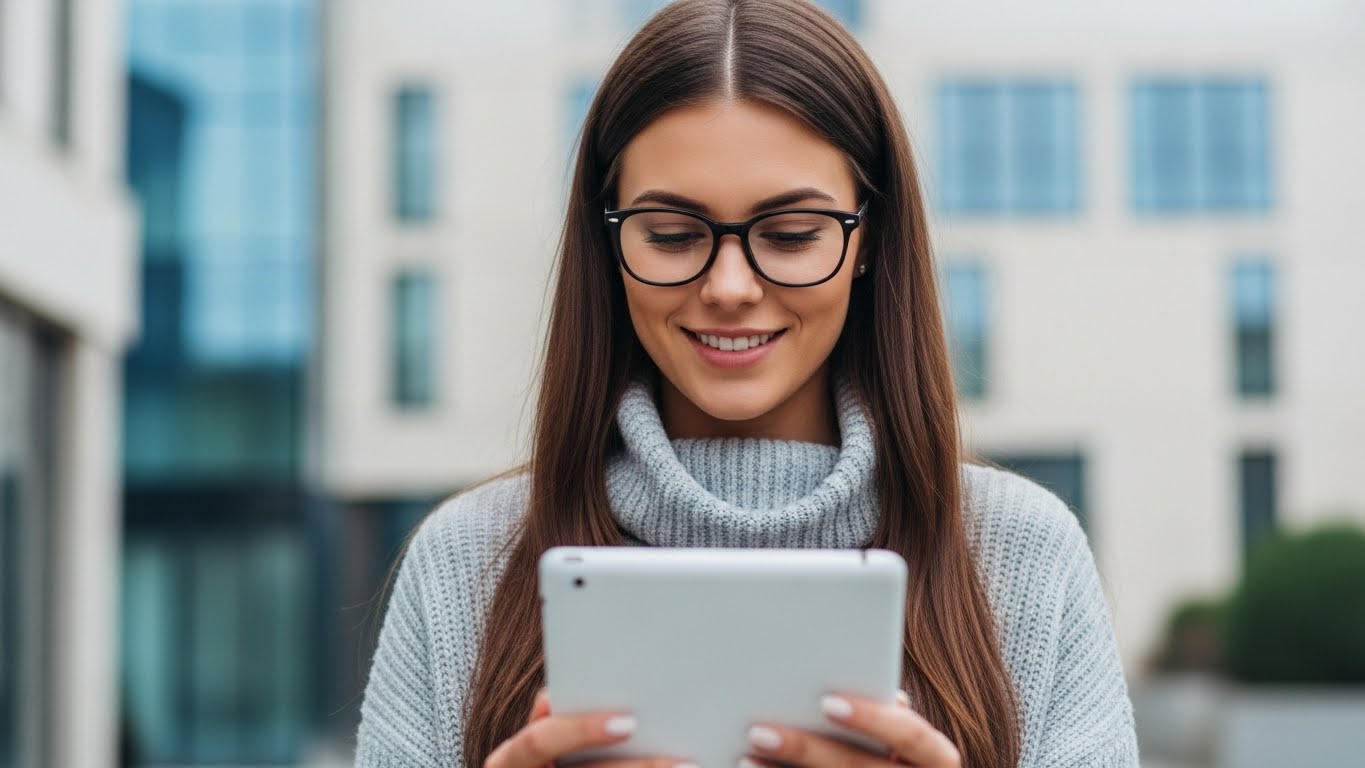 Professional Businesswoman Using Tablet in Corporate Setting