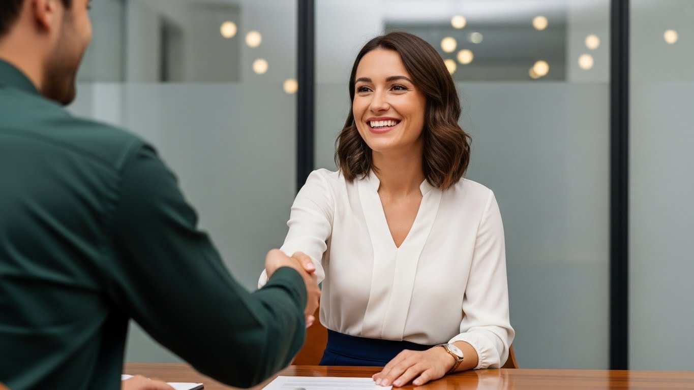 Professional Business People Shaking Hands in Modern Office
