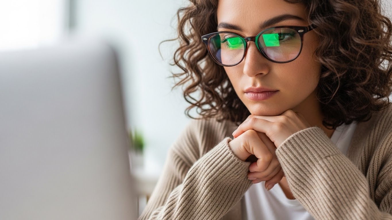 Focused Professional Woman Working on Laptop in Office