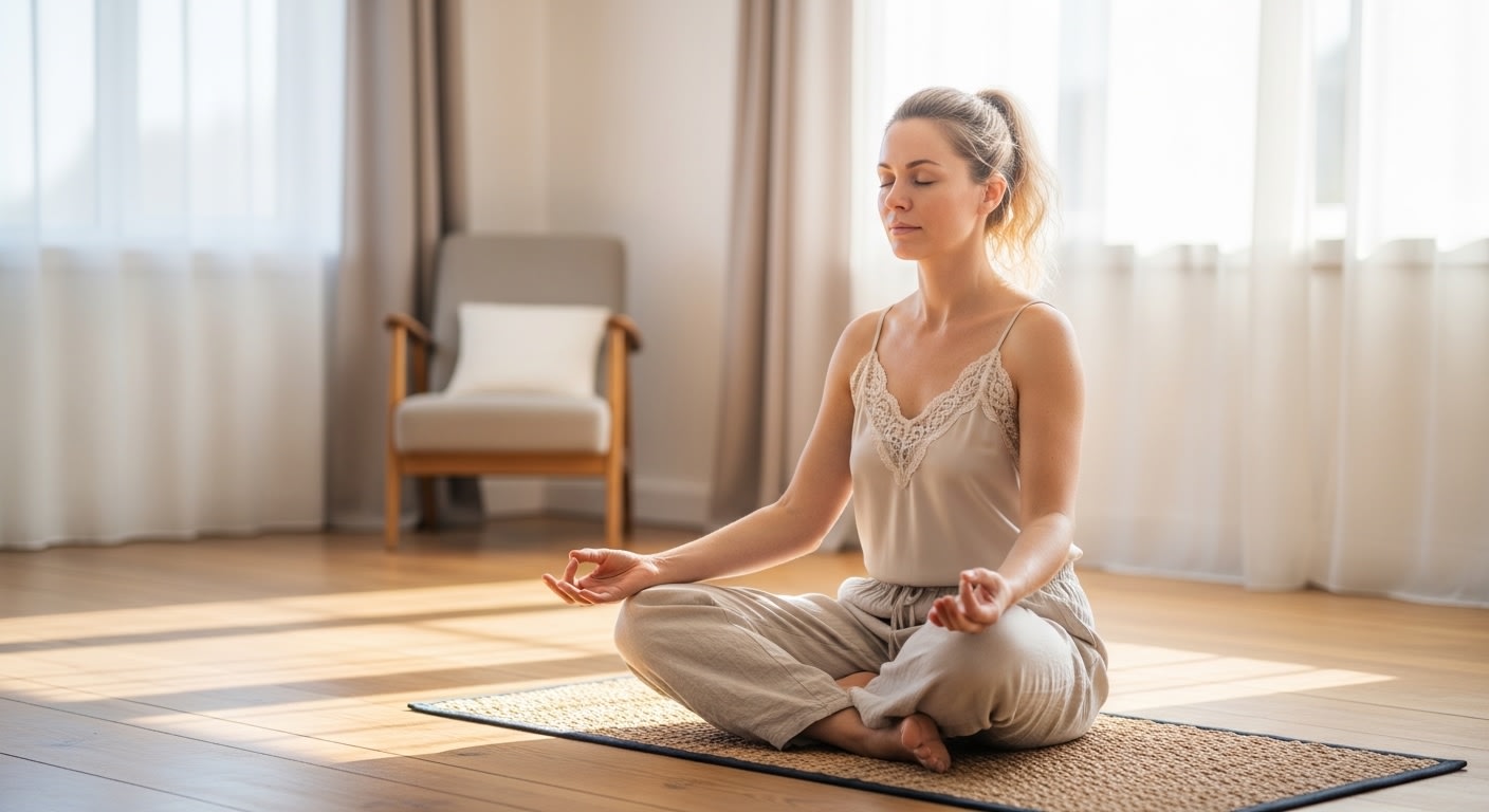 Serene Woman Meditating in Sunlit Room