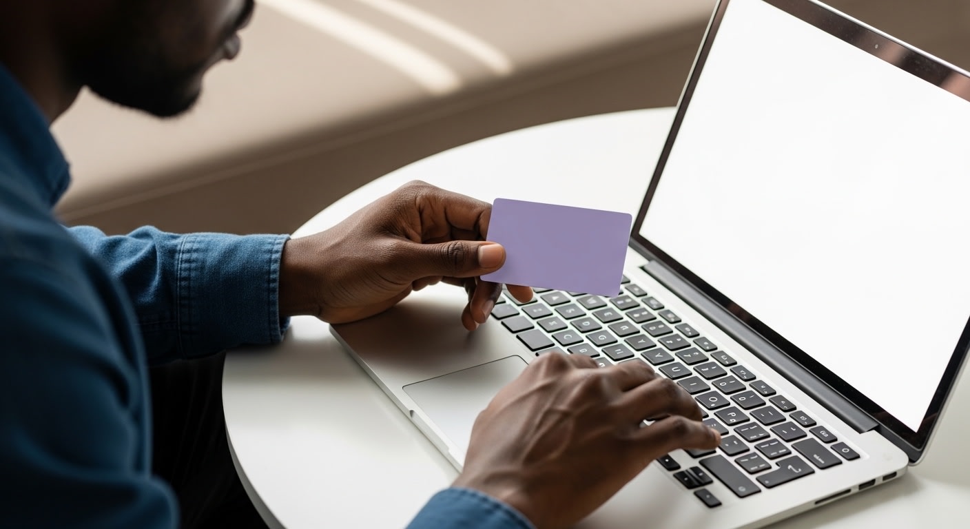 Secure Online Payment: Man Shops Online with Credit Card