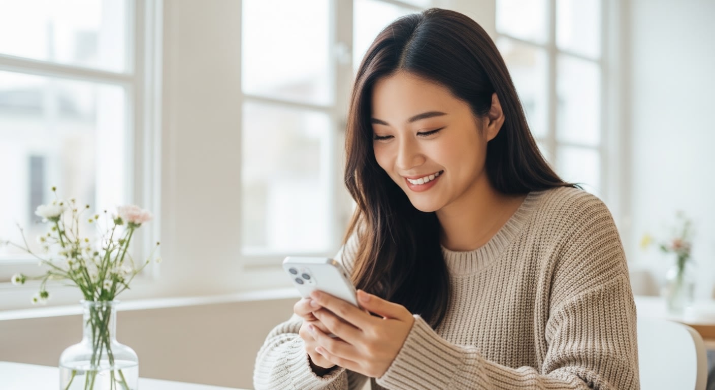 Happy Woman Shopping Online on Smartphone