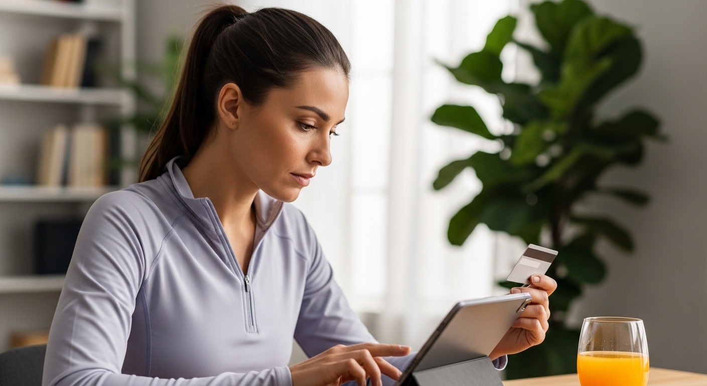 Focused Woman Shops Online With Tablet & Credit Card