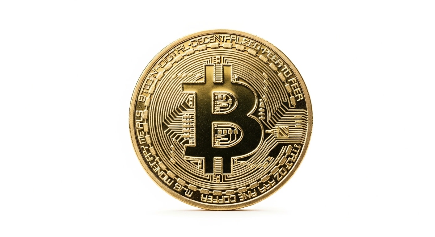 Gleaming Gold Bitcoin Coin: Digital Finance Icon