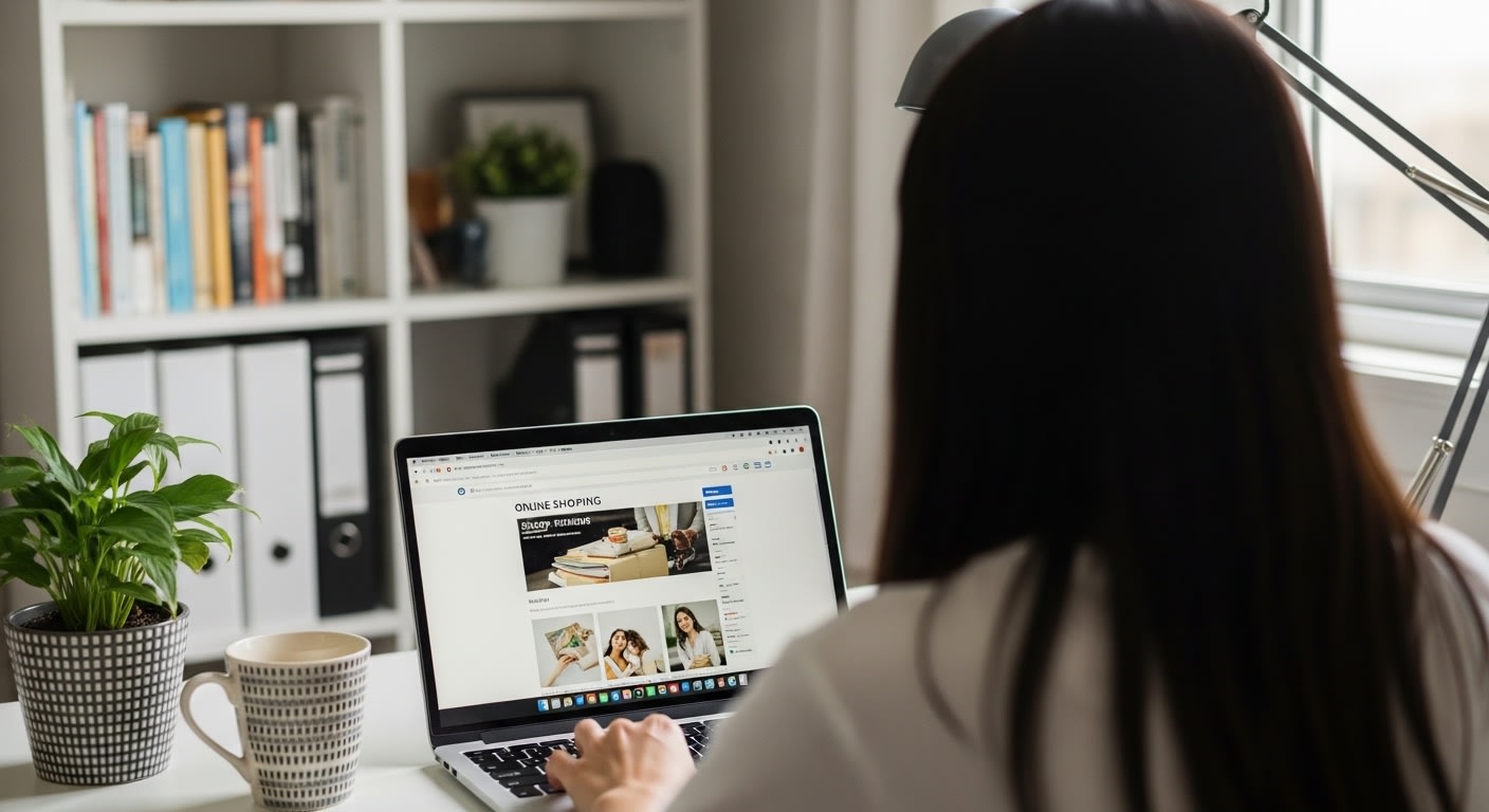 Online Shopping Business: Woman Working on Laptop